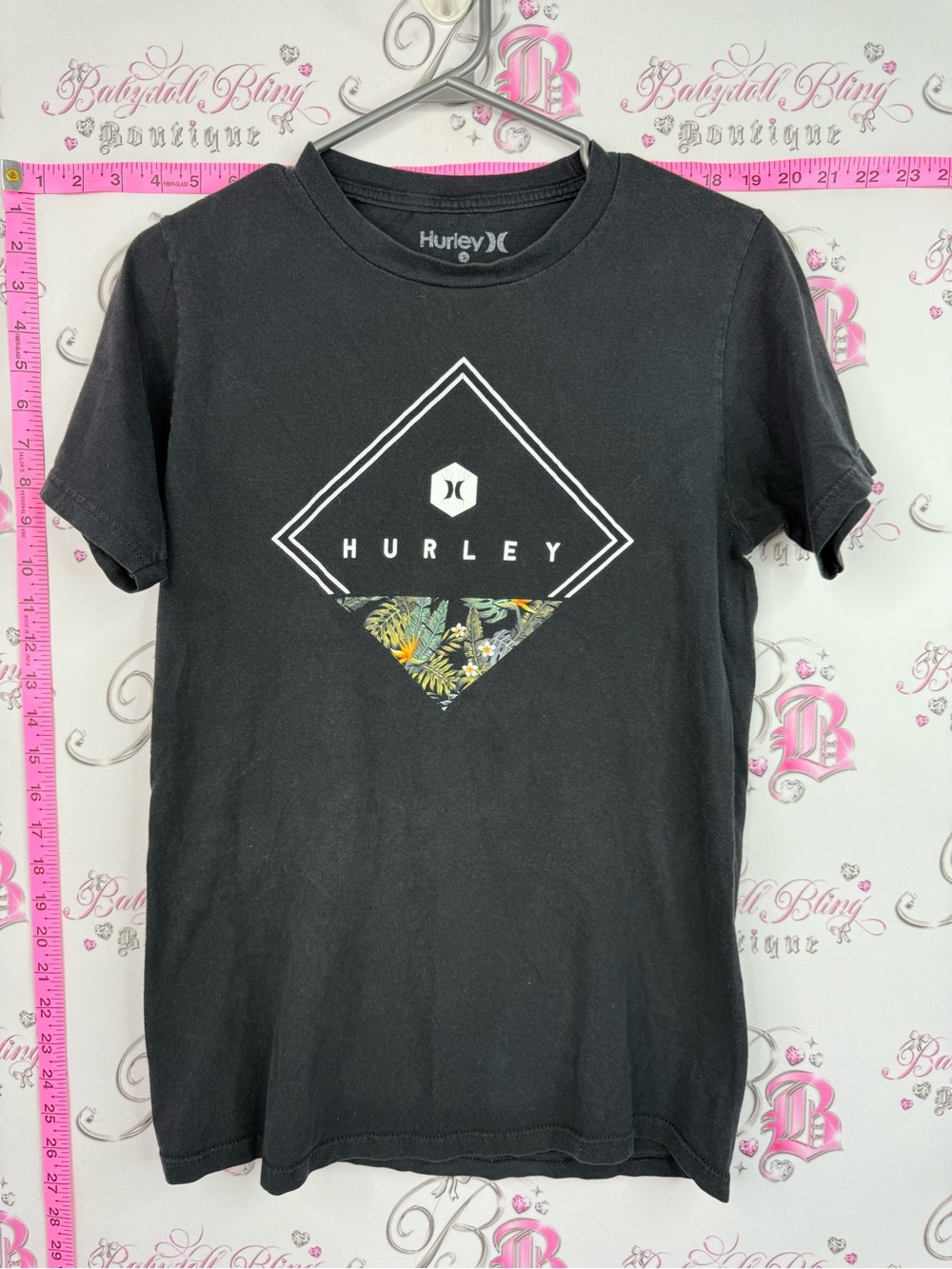 Hurley Black Short-Sleeve Tee with Tropical Accent